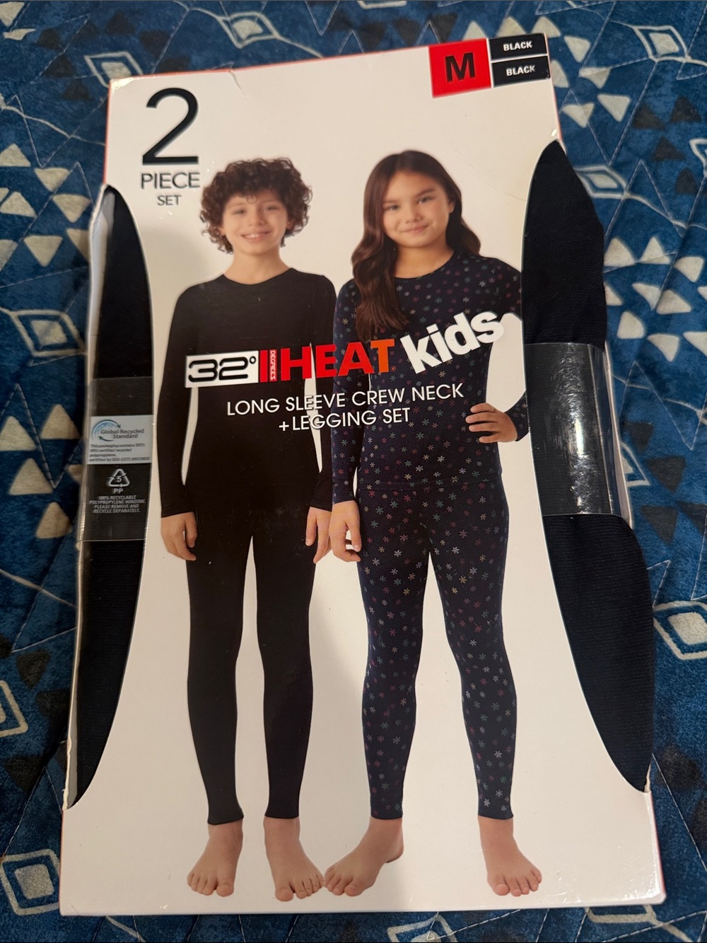 32 Degrees Kids Black Long Sleeve Crew Neck & Legging Thermal Set
